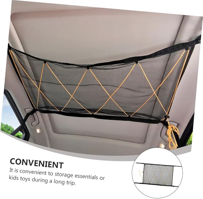 Healifty Portable Mesh Roof Storage Bag Auto Hanging Pouch Seat Container Lightweight Mesh Tote Rv Storage Net Black/Yellow