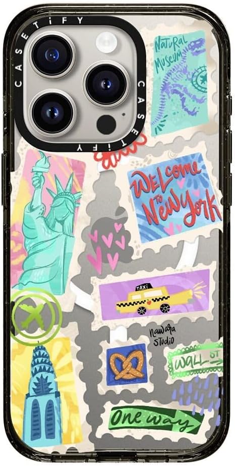 CASETiFY Impact iPhone 15 Pro Case [Slim/Compatible with Magsafe / 8.2 ft. 4X Military Grade Drop Protection] - Welcome to New York - Clear Black