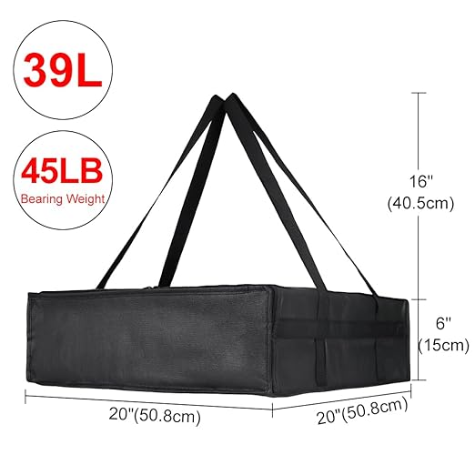 CIVJET Insulated Pizza Delivery Bag for Carry Hot, 20" x 20" x 6" Carrier Warmer, Insulated Food Delivery Bag, Insulated Grocery Cooler Bags for Catering/Drivers Commercial Food Warmers（Black, 1Pk）