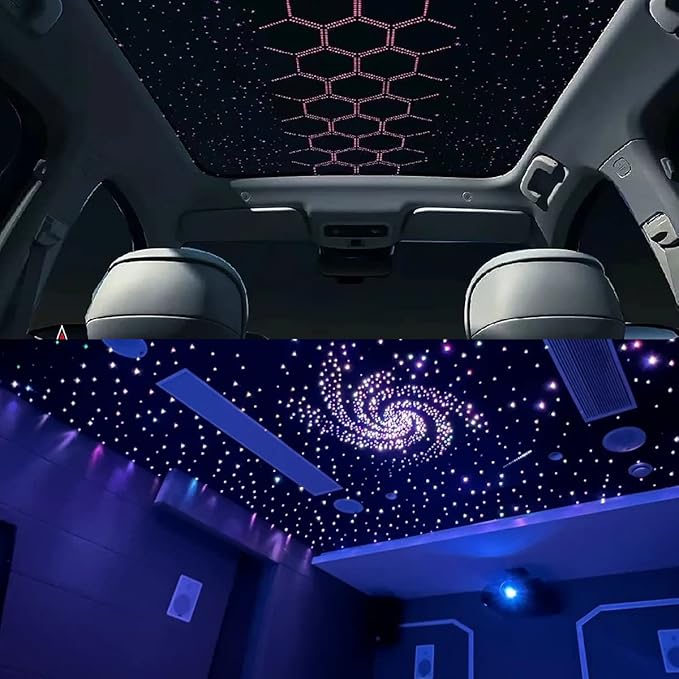 AKEPO 20W Twinkle Dual-Head Dual Color Fiber Optic Lights, Fiber Optic Star Ceiling Light Kit Sound Activated APP Remote Control for Car Starlights Headliner/Home 750pcs 9.8ft/3m Fiber Strands