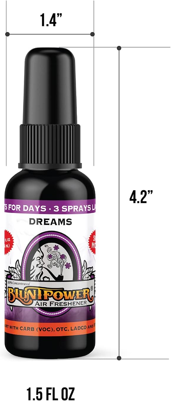 BluntPower (Dreams, 1 Pack) Concentrated Air Freshener for Room and Car Spray - Oil-Based Diffuser Spray Bottle - Long-Lasting Bathroom Spray, Car Freshener, & Odor Eliminator Spray