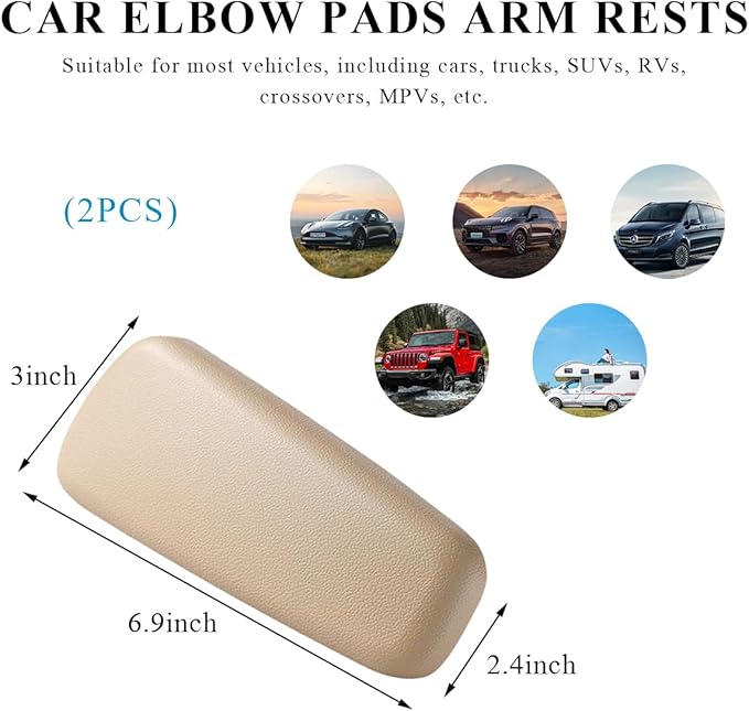 2 PCS Car Elbow Pad Arm Rest, Auto Armrest Cushion Relieves Elbow Fatigue, Automotive Door Armrest Protective Pads Suitable for Most Vehicles, Universal Car Accessories (Beige)