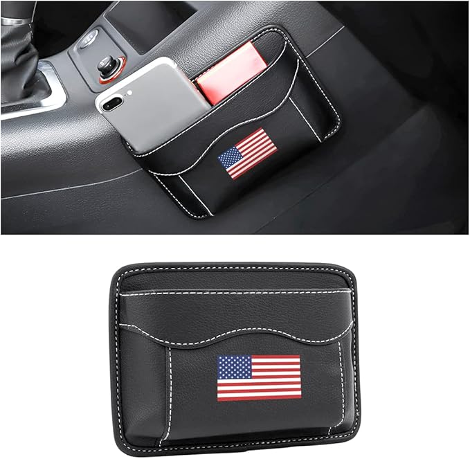 Moly Magnolia Car Seat Side Pocket Organizer, American Flag PU Leather Storage Bag, Pen Phone Holder Tray Pouch Seat Gap Filler, Interior Accessories for Auto Door Window Console (MultiColor/Flag)