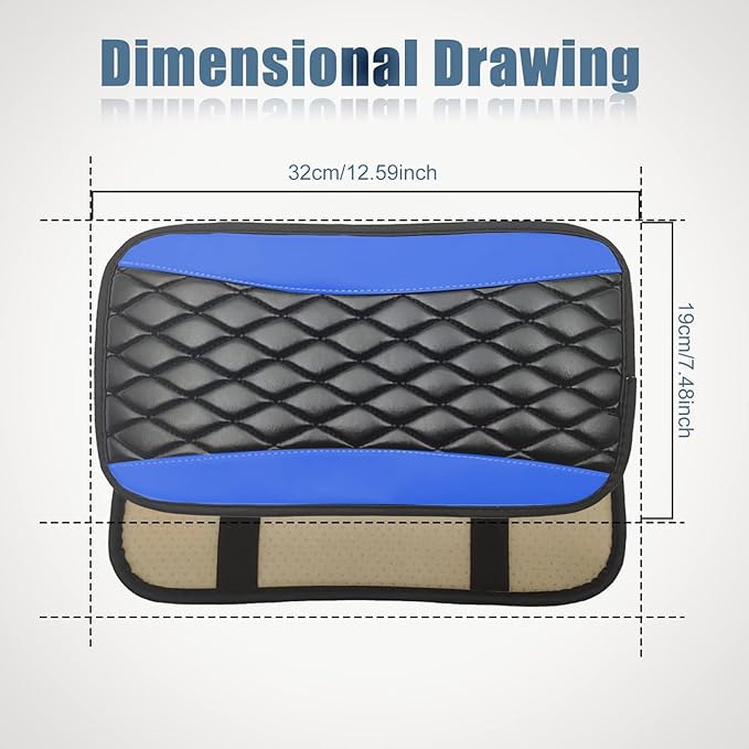 Car Center Console Cover, Universal Leather Waterproof Armrest Seat Box Cover Protector, Comfortable Car Decor Accessories Fit for Most Cars, Vehicles, SUVs -Blue