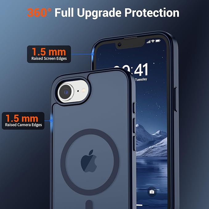 SUPFINE Magnetic for iPhone 17e Case/iPhone 16e Case with Screen Protector (Compatible with MagSafe) (Military Grade Drop Protection) Translucent Matte Shockproof Phone Cover,Dark Blue