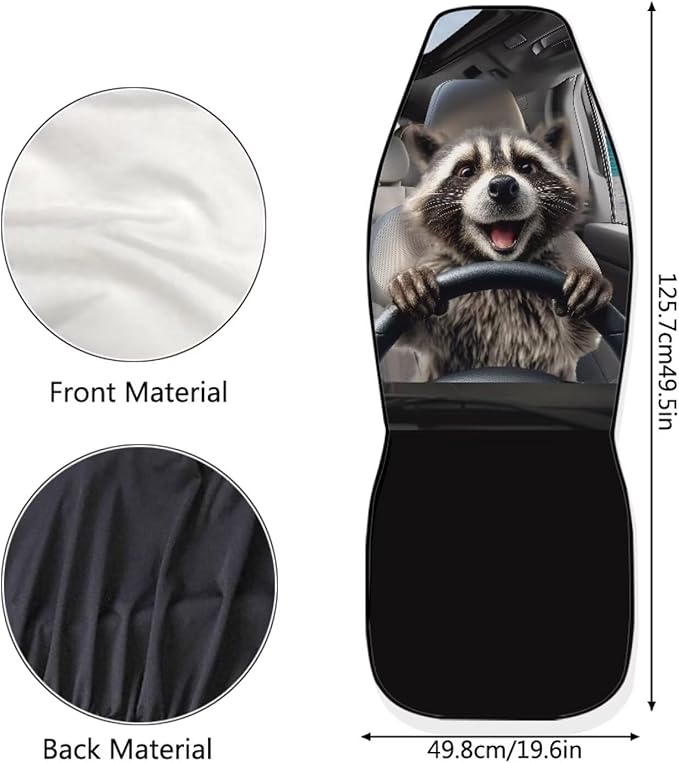 Funny Front Seat Covers for Cars Happy Raccoon Soft Bucket Seat Covers Scratchproof Premium Polyester Seat Covers for SUV Vans Sedans Trucks
