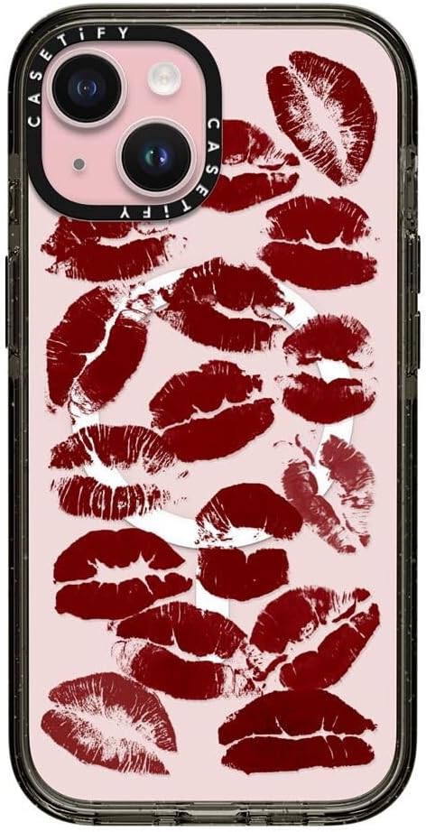 CASETiFY Impact iPhone 15 Case [Slim/Compatible with Magsafe / 8.2 ft. 4X Military Grade Drop Protection] - Hot Lips - Clear Black