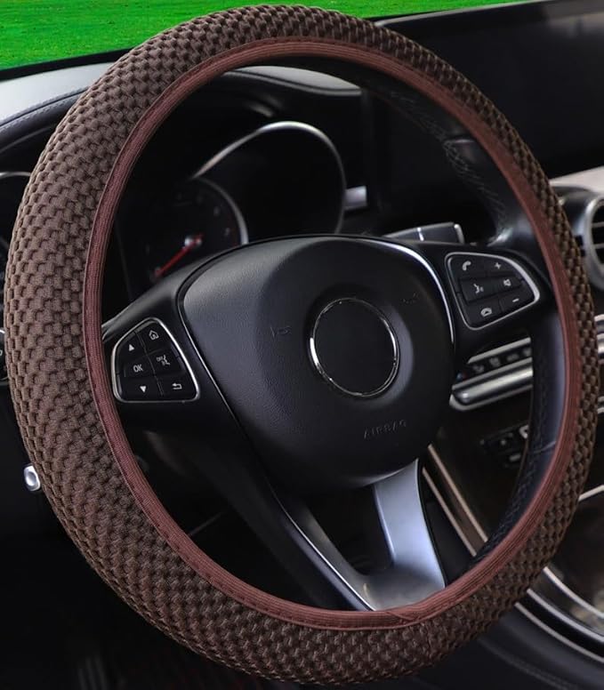 Hiflyer Steering Wheel Cover - Universal 14.5-15 Inch, Soft Microfiber, Women & Men, Brown