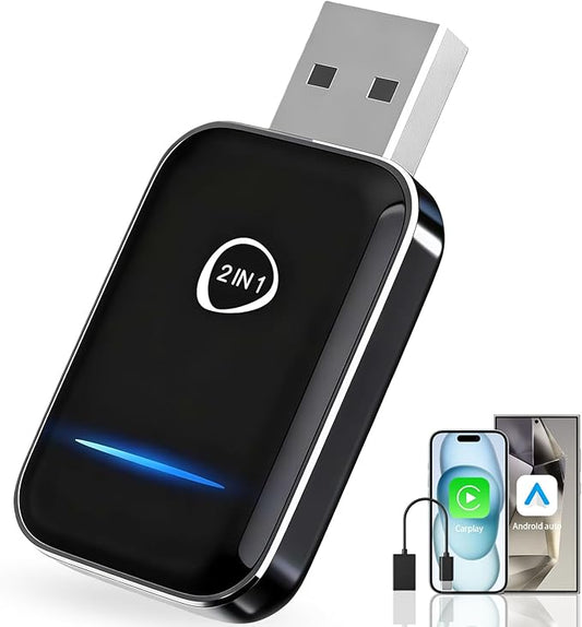 2-in-1 Wireless CarPlay & Android Auto Adapter (2026 Upgraded), Fast 5GHz/2.4GHz Dual-Band WiFi, No Delay Plug & Play Dongle, Auto-Connect Mini Adapter for Wired CarPlay/Android Auto Cars