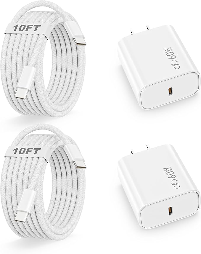 iPhone 17 16 15 Charger USB C Charger Block, 2Pack 40W-60W Dynamic USBC Fast Charging Block with Long 10FT Type-C to C Cable Charging Cord Compatible with iPhone 17/17 Pro/Air/16/15 Pro Max/Plus, iPad