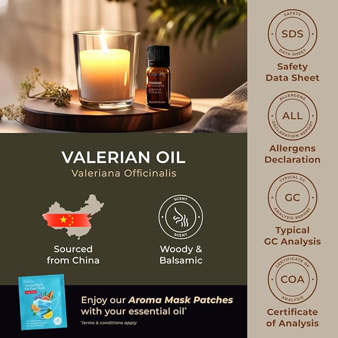 100% Pure Valerian Essential Oil - 0.17 Fl Oz - Valerian Oil for Hair, Skin, Diffuser, Aromatherapy & DIY Candle Making Scent