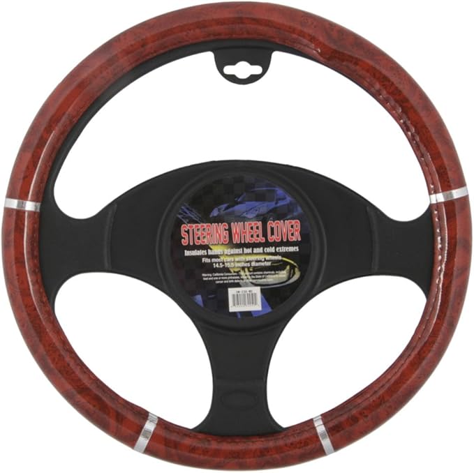BDK Dark Wood Grain Car Steering Wheel Cover, Standard 15 inch Size, Made to Fit Most Auto Truck Van SUV