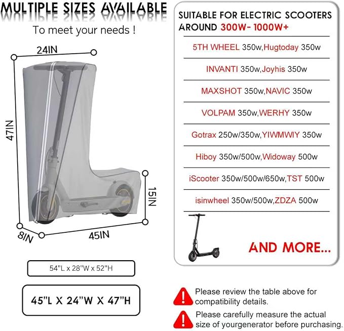 Universal Electric Scooter Cover, Waterproof and Dustproof Storage Cover for Adults and Kids, Grey Oxford Fabric, L45x W24x H47 Inch
