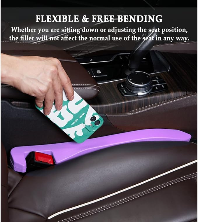 IHOTDER 2PCS Car Seat Gap Filler,Super Flexible Car Side Seat Gap Filler CCar interior Accessories,Universal Car Organizer Between Seats for Tightly Filling Seat Gaps (Purple/2PCS)…