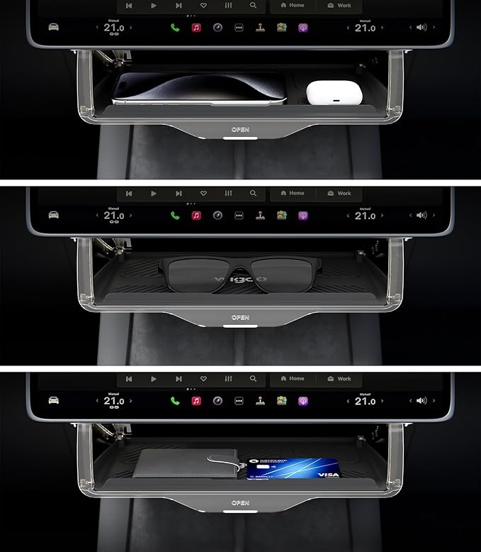 Wigoo Under Screen Organizer for Model Y 2019~2026, Including Model Y Juniper 2025~2026 (Standard, Premium & Performance), Concealed Center Console Organizer Tray, Quick & Stable Installation