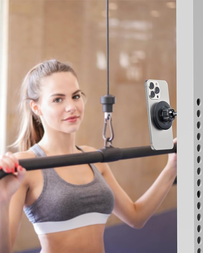 APPS2Car Magnetic Phone Holder for Gym, Alloy Base & Ball Joint, Attach to Metal Surfaces, Dual Magnetic Phone Mount for MagSafe iPhone 12-17 Series