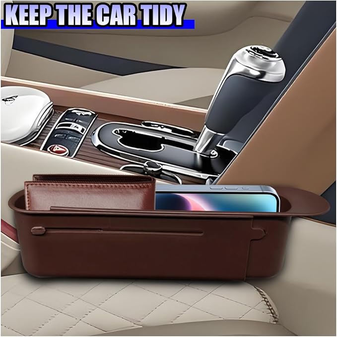 YoRise Car Seat Gap Filler, Multifunctional Car Seat Organizer, Phone Holder Between Seats & Console, Automotive Storage Box Accessories for Keys, Sunglasses, Cards, Phones (Brown)