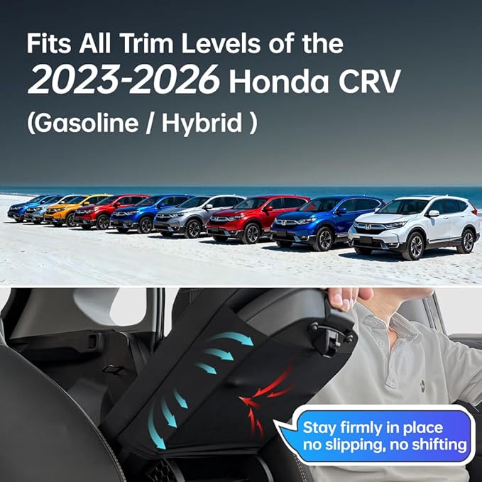 CRV Center Console Cover/Pad Fit 2023 2024 2025 2026,Faux Leather Honda CRV Armrest mat,Posture Improving Support Cushion,Protector Middle Console,Waterproof, Wear-Resistant,Flame-Retardant