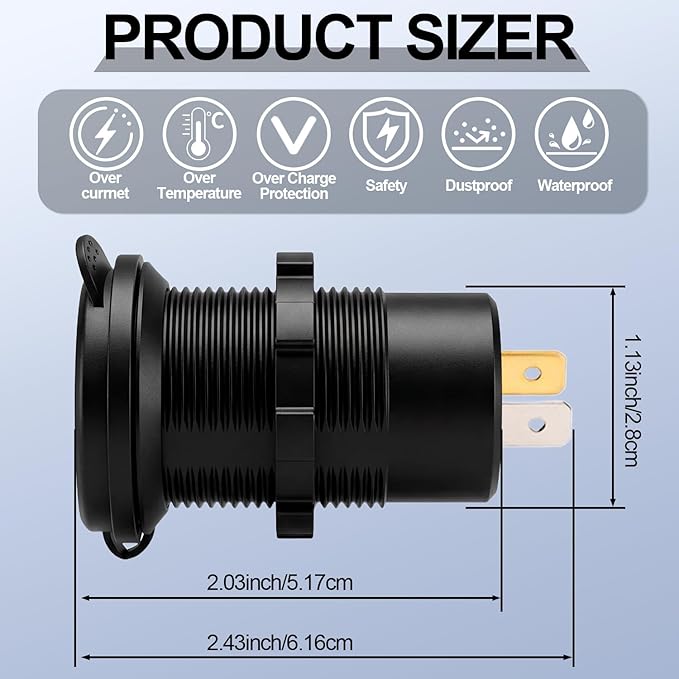 12v usb charger, PD 20W USB-C Power Socket and 18W QC3.0 Socket Waterproof Power Outlet 12V/24V with Power Switch 12V USB C Outlet for Car Golf Cart Boat Marine Bus Truck RV Marine Motorcycle etc.