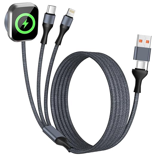 Travel Essentials 3in2 Multi Charging Cable for iPhone Watch Charger,USB A/C to Type C/IP/iWatch Charger, Charging Cords for Multiple Devices Compatible with iWatch Series&iPhone 17-12 5FT