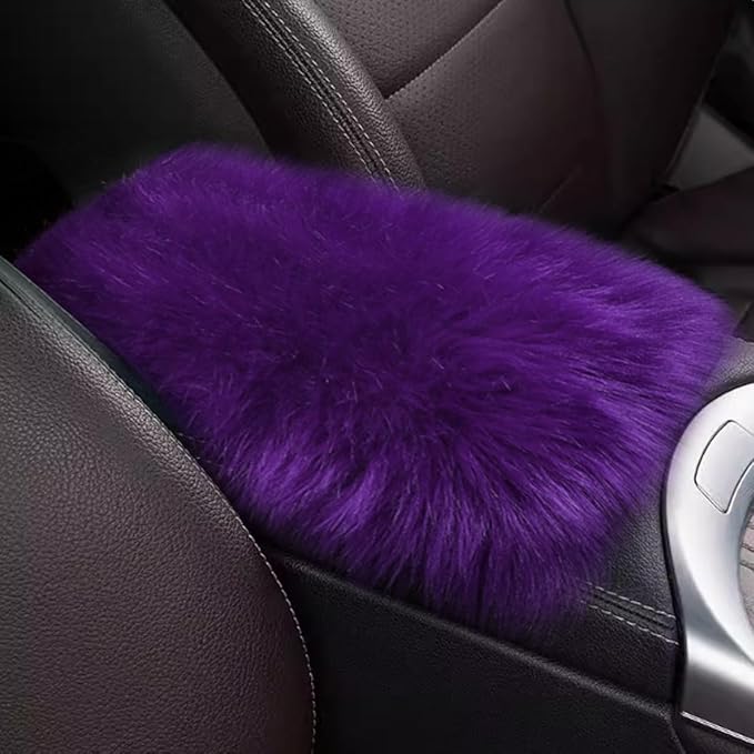 Auto Center Console Cover Pad, 11.81"x 7.87" Warm & Furry Winter Car Armrest Cover, Soft Faux Sheepskin Wool Car Armrest Seat Box Protector Cushion, Universal Interior Accessory (Violet)