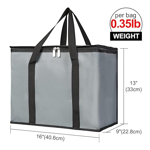 Bodaon 4-Pack Soft Cooler Bag Insulated, X-Large Collapsible Grocery Shopping Tote Bags for Food Delivery, Portable Softside, Insulated Pizza Delivery Bag, Dark Gray