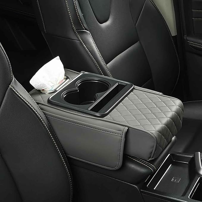 Car Armrest Pad for Toyota RAV4 XA50 RAV 4 2019-2024, PU Leather 5-in-1 Armrest Storage Box Center Console Cover Armrest Cushion Arm Rest Cushion Pads with Cup Holders and Tissue Box