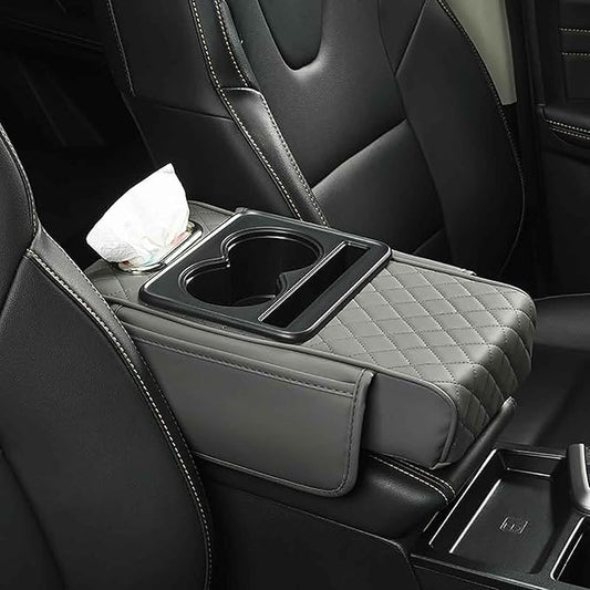 Car Armrest Pad for Toyota RAV4 XA50 RAV 4 2019-2024, PU Leather 5-in-1 Armrest Storage Box Center Console Cover Armrest Cushion Arm Rest Cushion Pads with Cup Holders and Tissue Box