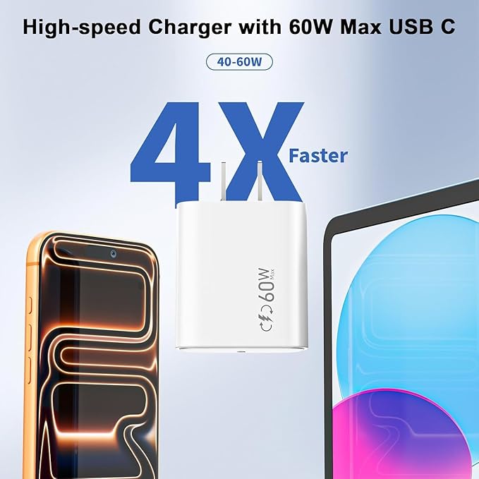 Charge for iPhone 17/16/15 Charger, 2Pack 40W-60W Dynamic Type C Wall Charger Adapter USB C Charger Block 6FT USB-C to C Woven Braid Cable for Apple iPhone 17 Pro Max/iPhone 16 Plus, iPad Pro/Air/Mini