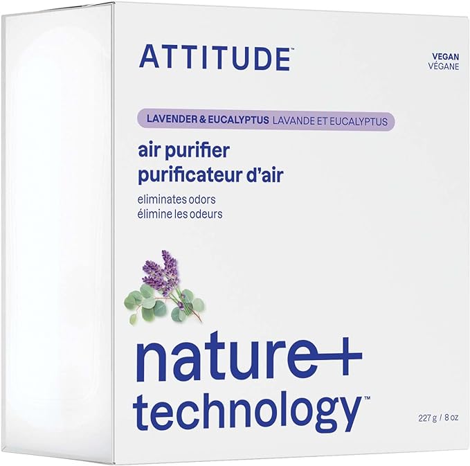 ATTITUDE Odor Eliminator with Activated Carbon, Plant-Based Air Purifier, Vegan, Lavender & Eucalyptus Scent, 8 Ounces