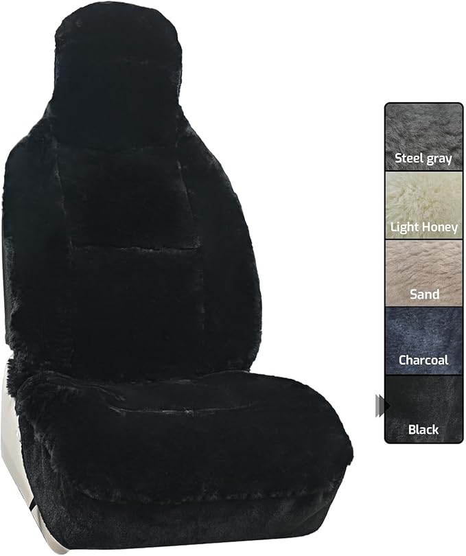 Aegis Cover Premium Australian Merino Sheepskin Car Seat Cover, Easy-Install Summer & Winter Universal Fit for SUV Truck Sedan Most Vehicles (FS-Black)