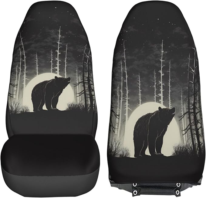 Delerain Car Seat Covers Set 2Pcs, Vintage Bear Animal Universal Front Car Seats Vehicle Enterior Protector Suitable Fits Most Car Auto SUV Sedan Truck