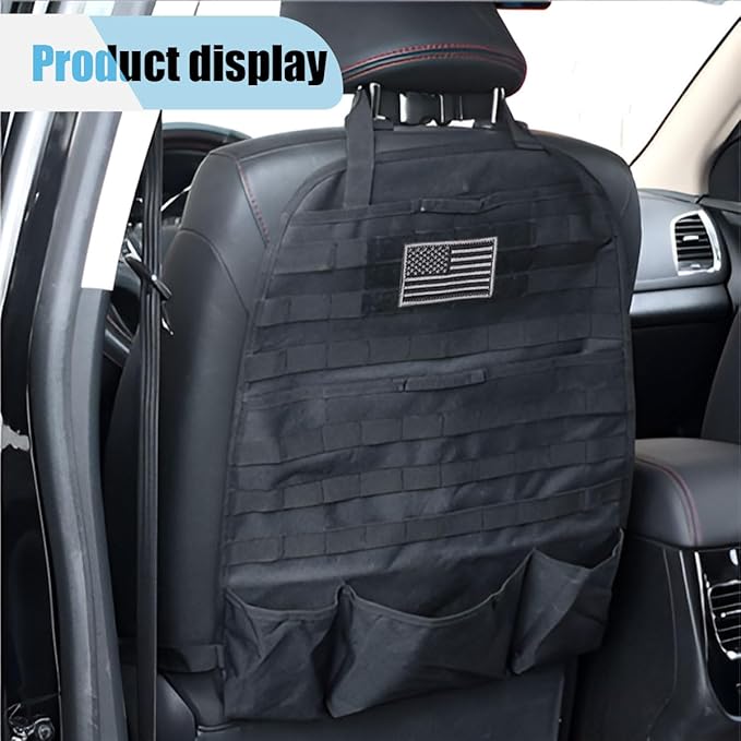 Car Seat Back Organizer, Car Seat Cover Protector, Backseat Hanging Car Seat Storage Bag, Tactical Backseat Organizer Panel, Multipurpose Car Travel Accessories for Most Vehicles (Black, 2PCS)