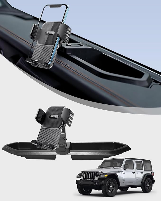 SKYLOTEC Phone Mount for Jeep Wrangler JL JLU 2018-2023/Gladiator JT 2020-2023 Accessories Automobile Cradles, Dashboard Mount Phone Holder Dash Tray Not Block Air Vent (Only for 4X4, Not for 4XE)