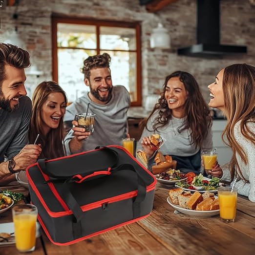 Bodaon Insulated Casserole Carrier for Hot or Cold Food, Fits 9"x13" and 11"x15" Baking Dish with Lid, Insulated Carriers for Transport, Travel Food Warmer Container Bags (Single Decker, Black-Red)