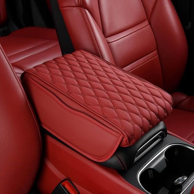 for Alfa Romeo Stelvio (949) 2017 2018 2019 2020 2021 2022 Car Center Console Cover, Leather Memory Foam Protection Pad, Hand Rest Pillow with Height Increase, Interior Accessory,Red, normal