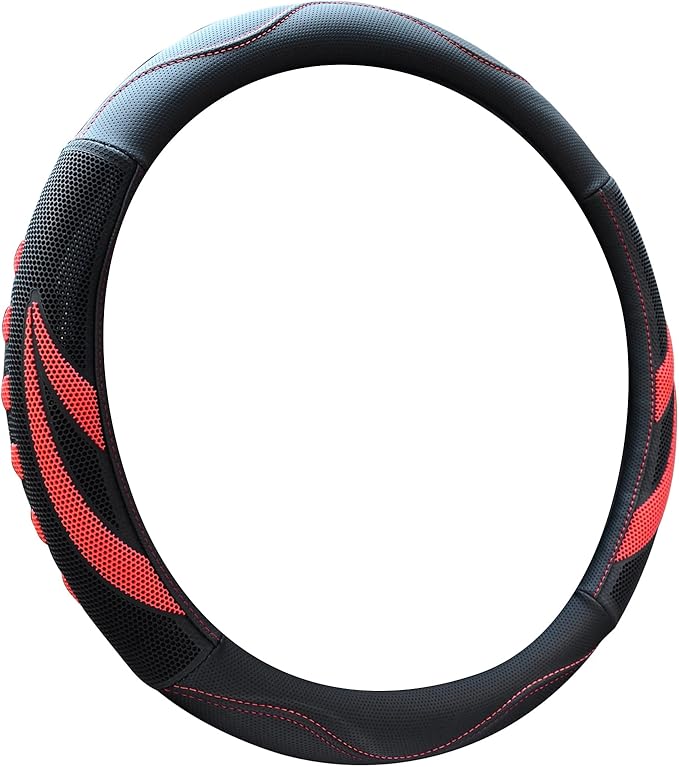 Alusbell Microfiber Leather Steering Wheel Cover Breathable Auto Car Steering Wheel Cover for Women and Men Universal 15 Inches Red