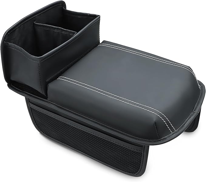 MARCHFA Center Console Armrest Cover Pad Car Armrest Cushion with Storage Pocket and Cup Holder Waterproof Auto Armrest Protector Pillow for SUV (Black)