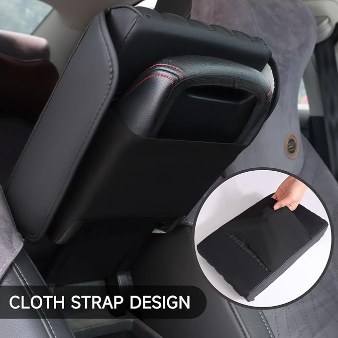 Center Console Cover, Arm Rest Cover, Memory Foam Microfiber Leather Car Armrest Cover Cushion with 2 Storage Bags, Universal Center Console Covers for Cars/Truck/Auto/SUV (Black)