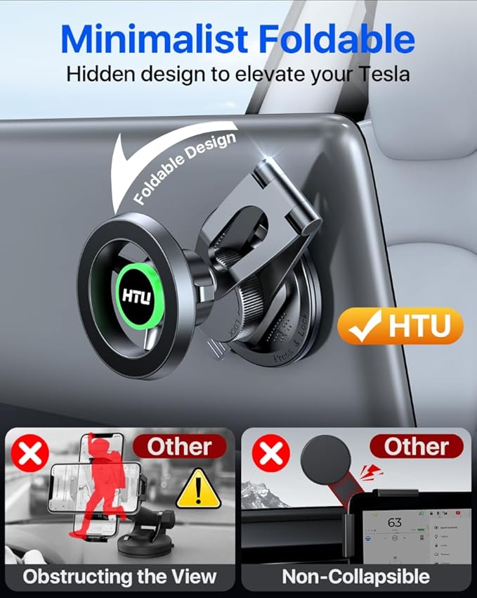 HTU 2026 Upgraded Car Phone Holder for Magsafe Magnetic Car Phone Mount [360° Adjustable 99LBS Ultra Suction] Cell Phone Holders for Tesla Cars/Gym/Mirror Mount for iPhone & Android (Black)