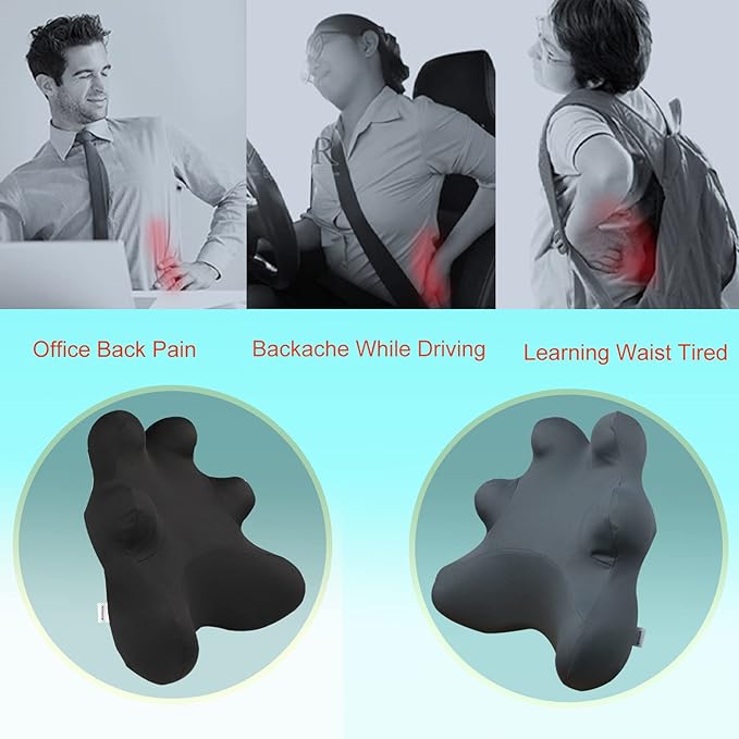 Lumbar Support Pillow for Ofiice Chair, Patented Ergonomic Back Support for Back Pain Relief with Adjustable Strap, Lumbar Support Pillow Relieving Lumbar Muscle Strain (Black)