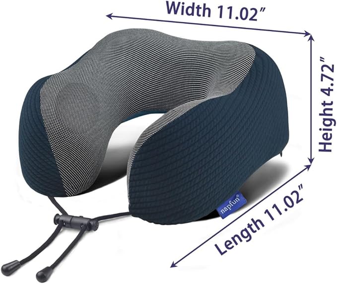 napfun Neck Pillow for Traveling, Upgraded Travel Neck Pillow for Airplane 100% Pure Memory Foam Travel Pillow for Flight Headrest Sleep, Portable Plane Accessories, Black Striped Kit