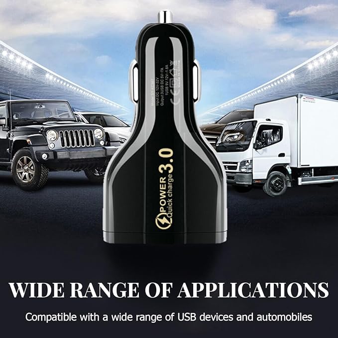 Fast Car Charger Adapter, QC3.0 Quick Power Delivery Block with Dual Port USB Type C, Cigarette Lighter Plug Fast Charging, Compatible with iPhone 15 Pro Max Plus Samsung and More (Black)