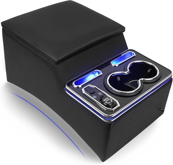 Center Console, Universal Front Bench Seat Consoles,Truck Seat Organizer and Storage,Center Console for Truck & Minivan & Car& SUV Cab Front Seat Bench Seat Storage Box （7-Color Mood Lighting）