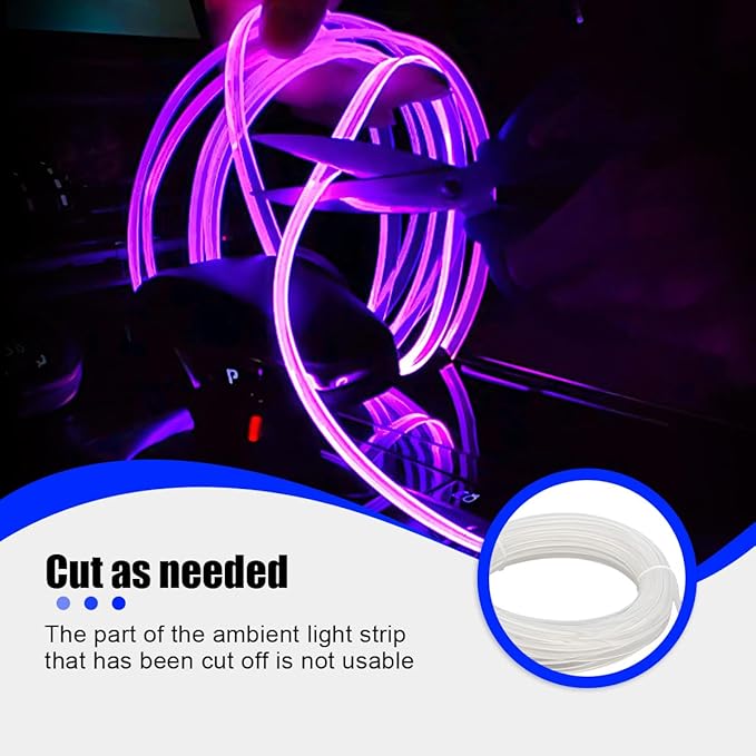 16FT EL Wire Interior Car LED Strip Lights, USB Neon Vehicle Ambient Lighting with Fiber Optic, Sound Music Active Automotive Inside Decorations Lamp Strip, Universal Fit