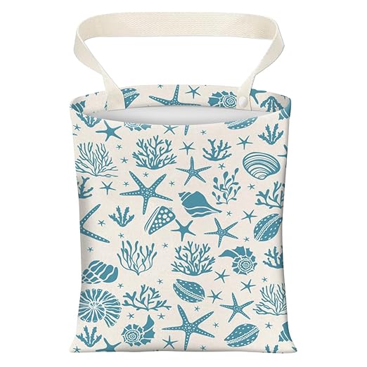 Cute Car Trash Can, Hanging Canvas Car Back Seat Organizer and Storage Bag, Funny Car Trash Bag For Travelling, Outdoor Cute Blue Sea Shell