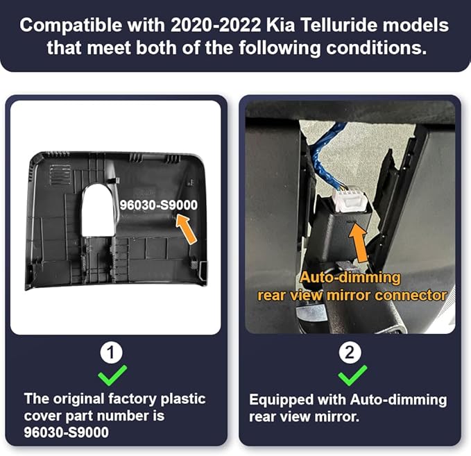 Fitcamx 4K Dual Dash Cam Suitable for Kia Telluride S LX EX SX X-pro X-Line 2020 2021 2022 (Part NO#S9000), OEM Look, Front 2160P+Rear 1080P Video, Built-in WiFi & APP, Loop Recording, G-Sensor, 128GB
