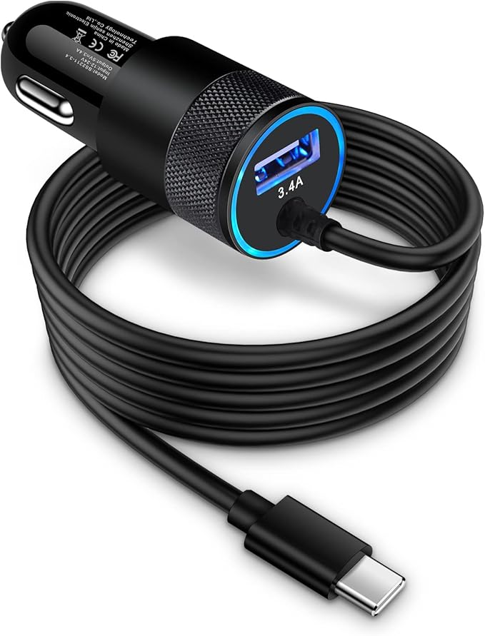 Type C Fast Car Charger for Samsung Galaxy A17/A16/A15/A14/5G/S26/S25/A56/A35/A55/A54/A13/S24 FE/S24/S23 Ultra/A53, iPhone 17e 16e, 3.4A Fast Charging Android Phone Car Charger Adapter 3FT USB C Cable