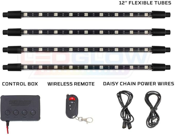 LEDGlow 4pc Million Color Multi-Color LED Interior Footwell Underdash Lighting Kit for Cars & Trucks - 18 Solid Colors - 10 Unique Patterns - Music Mode - Includes Control Box & Remote - Universal