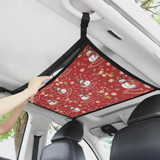 Snowflake Snowman Car Roof Storage Bag Car Seat Back Hanging Bag All Car Storage Organizers One-Size-Fits Tidy Pouch Pocket Storage for Small Items